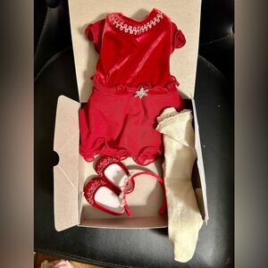 American Girl Merry & Bright Outfit: Dress, shoes, headband, tights, in box.
